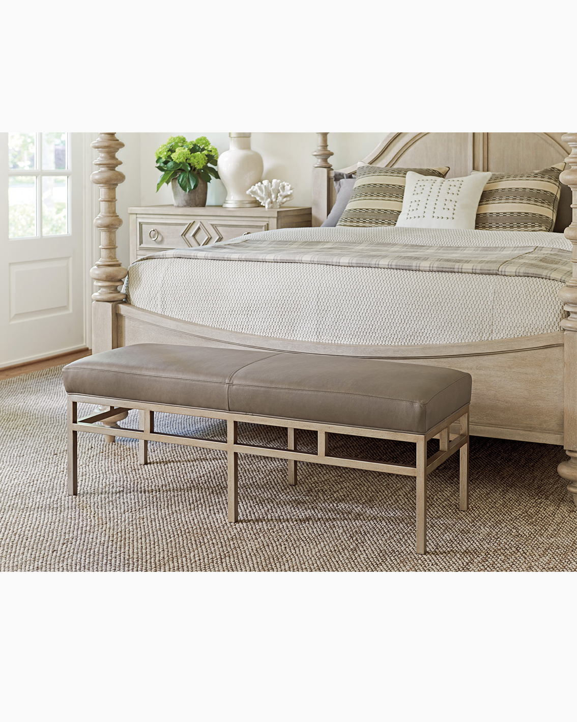 Lucca Leather Metal Bench